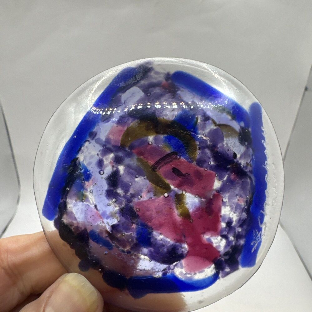 Handmade Fused Studio Art Glass Dish Bowl Abstract  Signed Shoehorn 2000 3 In - Picture 3 of 4